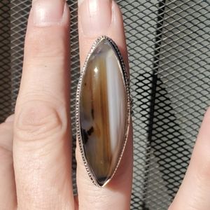 New Huge Montana Agate 925 Silver Statement Ring.